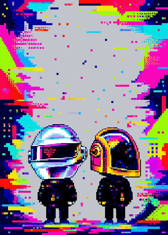 Pixel Art Daft Punk Glitch Poster