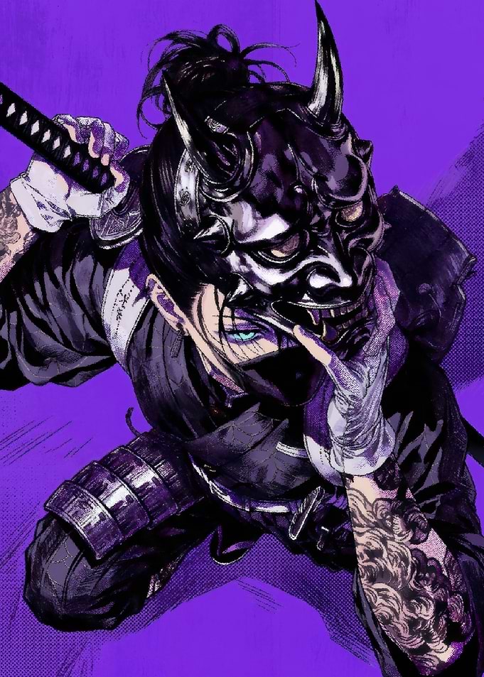 Cyberpunk Samurai with Oni Mask
