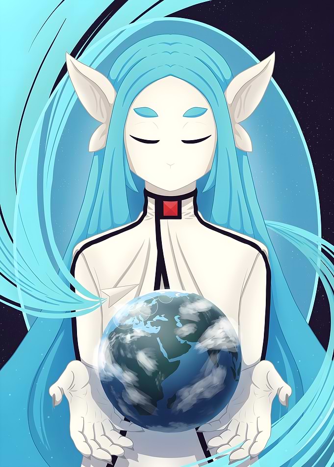 Anime Girl Holding Planet Earth