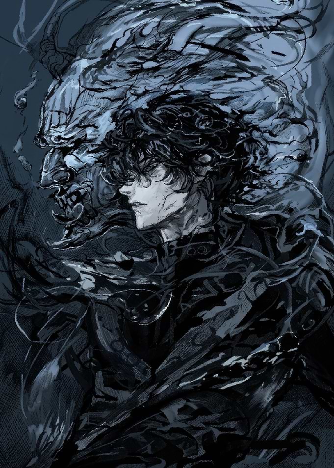 Dark Anime Boy with Oni Spirit