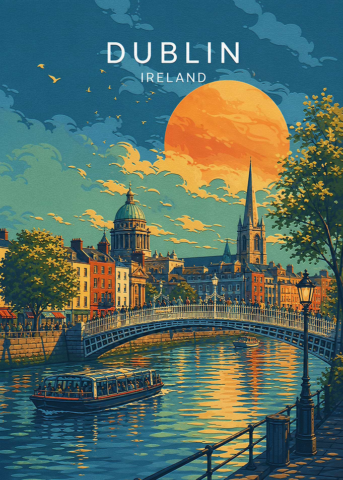 Vintage Style Dublin Ireland Travel Poster