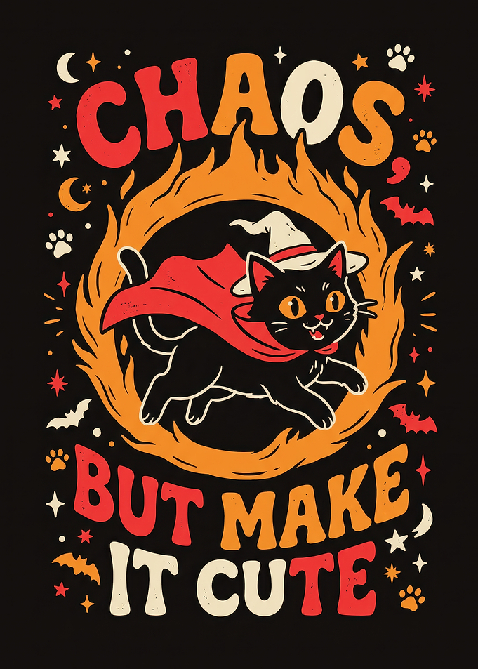 Cute Chaos Witch Cat Illustration
