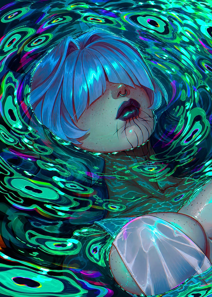 Neon Surreal Portrait in Water