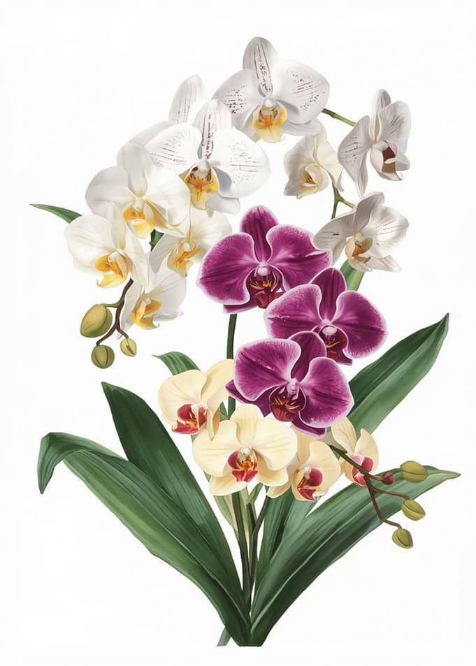 Elegant Multi-Colored Orchid Bouquet Illustration
