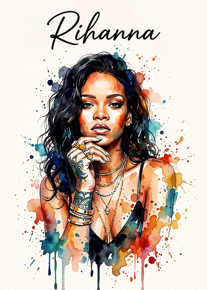 Rihanna Watercolor Portrait Art