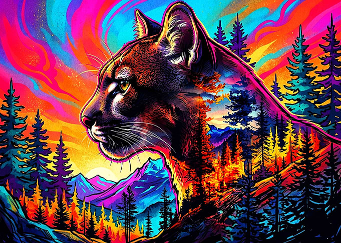 Psychedelic Mountain Cougar Double Exposure