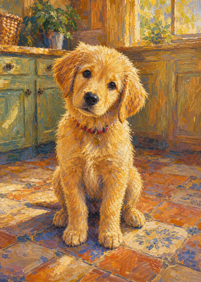 Golden Retriever Puppy Wall Art — Impressionist Fine Art Portrait