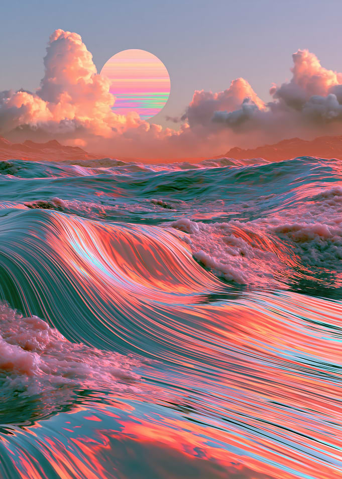 Glitch Tide - Surreal Neon Ocean Sunset