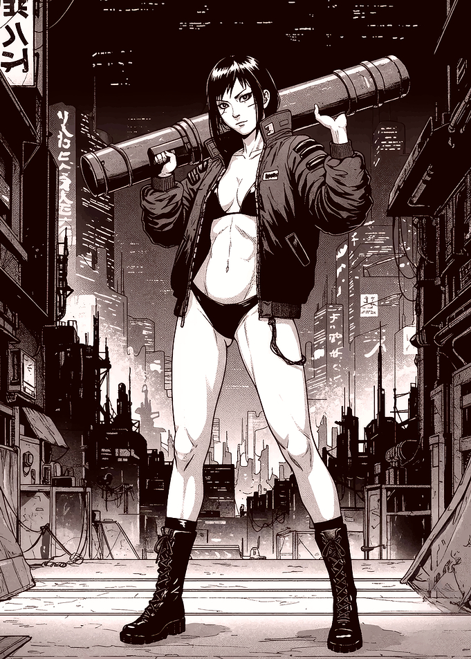 Cyberpunk Warrior with Rocket Launcher