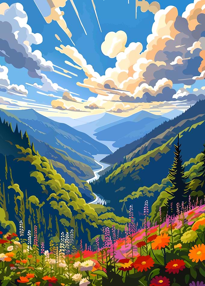 Vibrant Mountain Valley Landscape