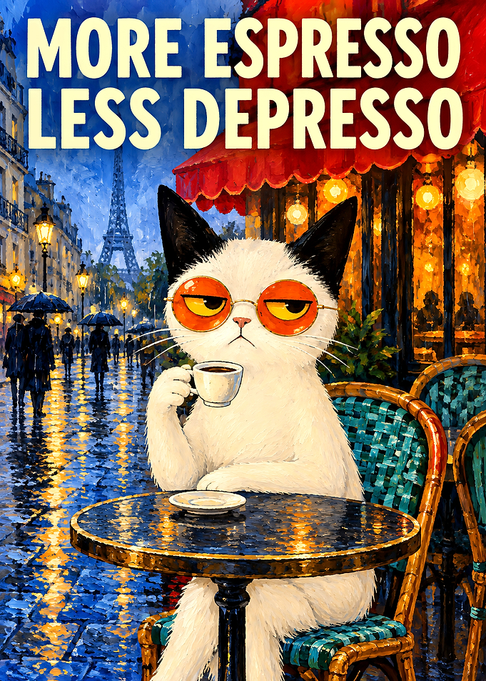 More Espresso Less Depresso Cat Poster