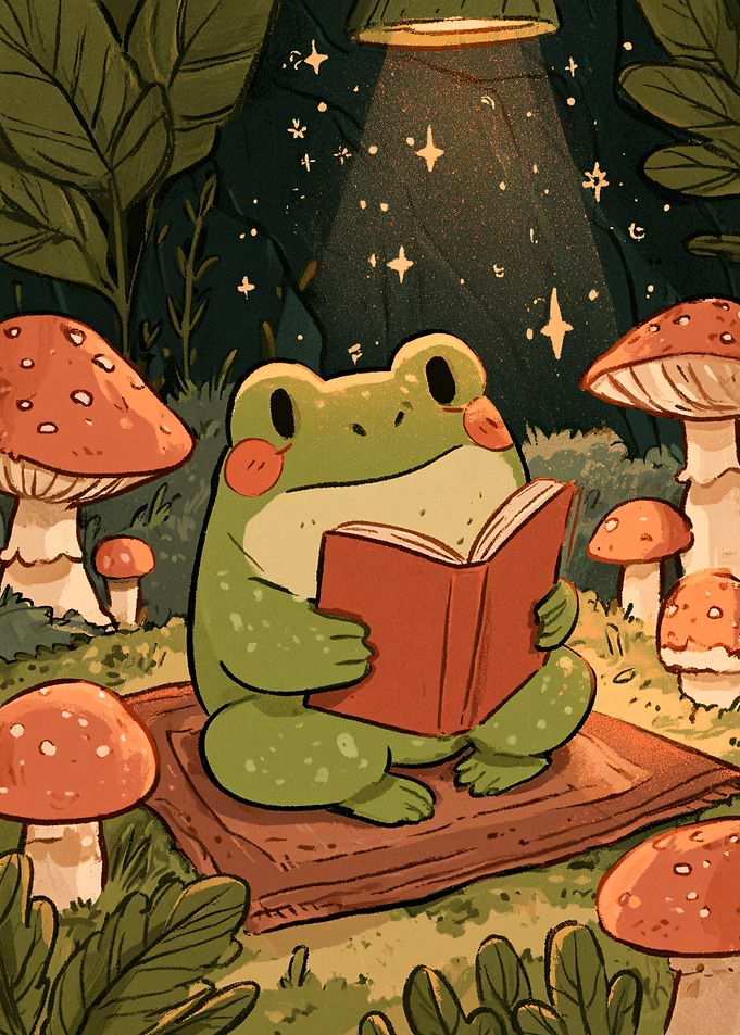 Cute Frog Reading a Book