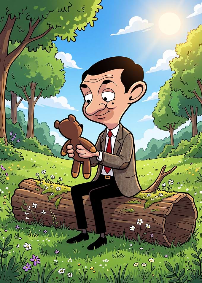Mr. Bean Sitting with Teddy