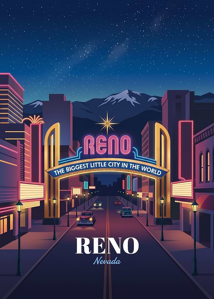 Reno Nevada Cityscape Travel Poster