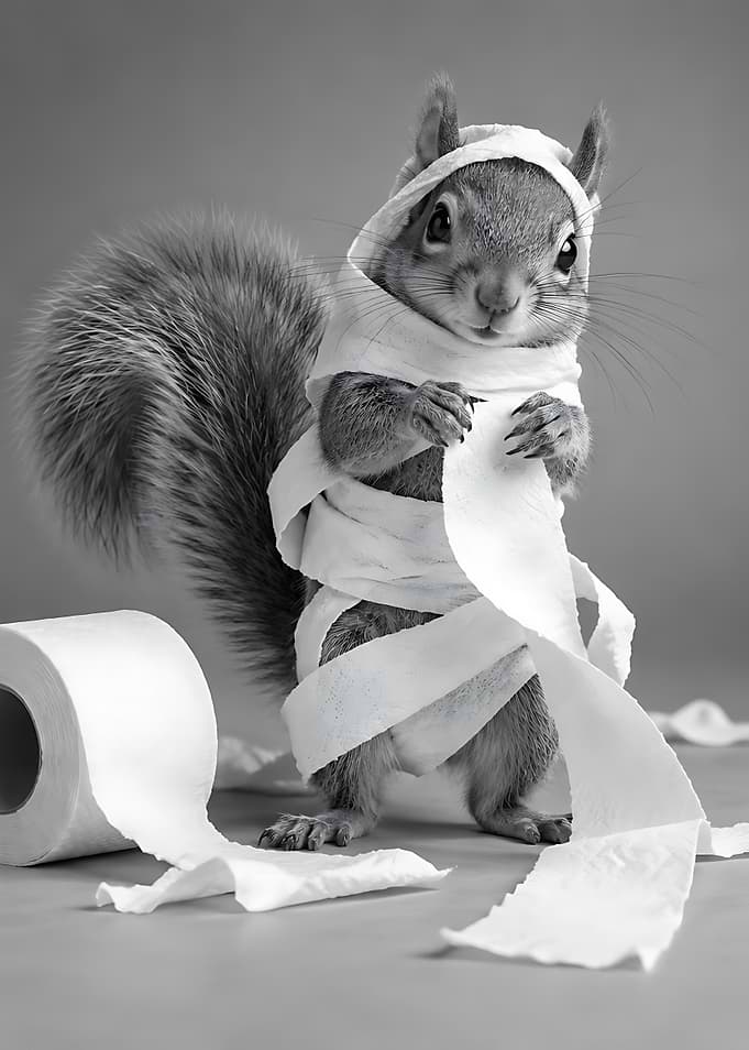 Cute Squirrel Wrapped in Toilet Paper