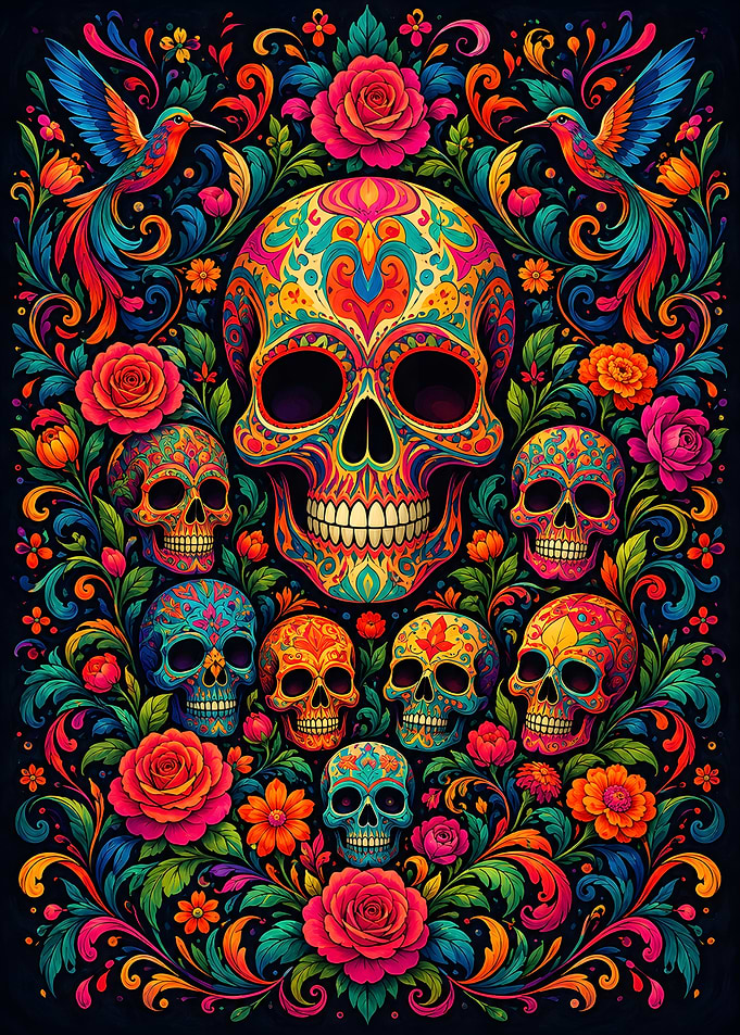 Vibrant Day of the Dead Skulls