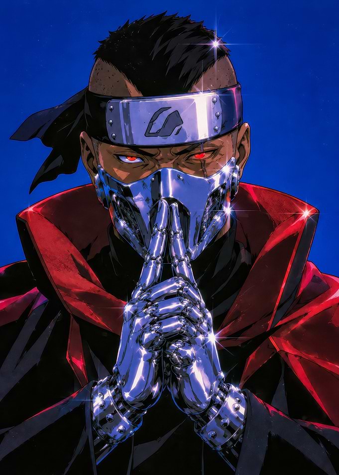 Cybernetic Ninja with Glowing Red Eyes