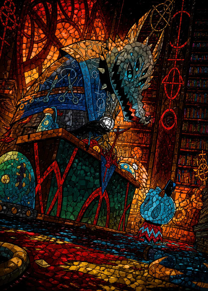 Stained Glass Wolf Librarian Fantasy Art