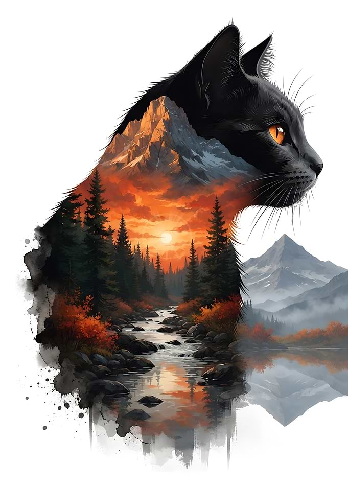 Double Exposure Black Cat Mountain Landscape Nature