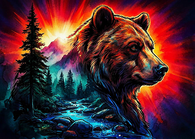 Vibrant Grizzly Bear Mountain Landscape
