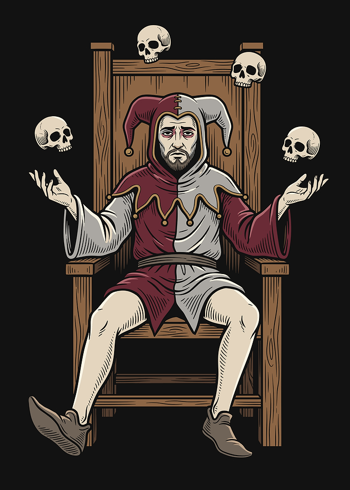 Sad Jester Sitting on Throne