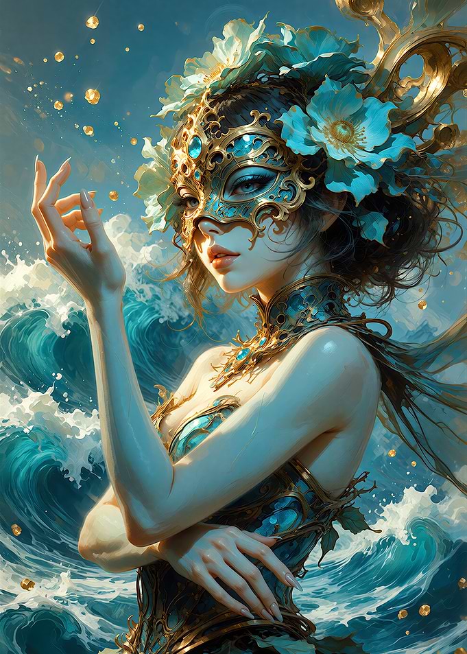 Ethereal Ocean Goddess Masked Portrait