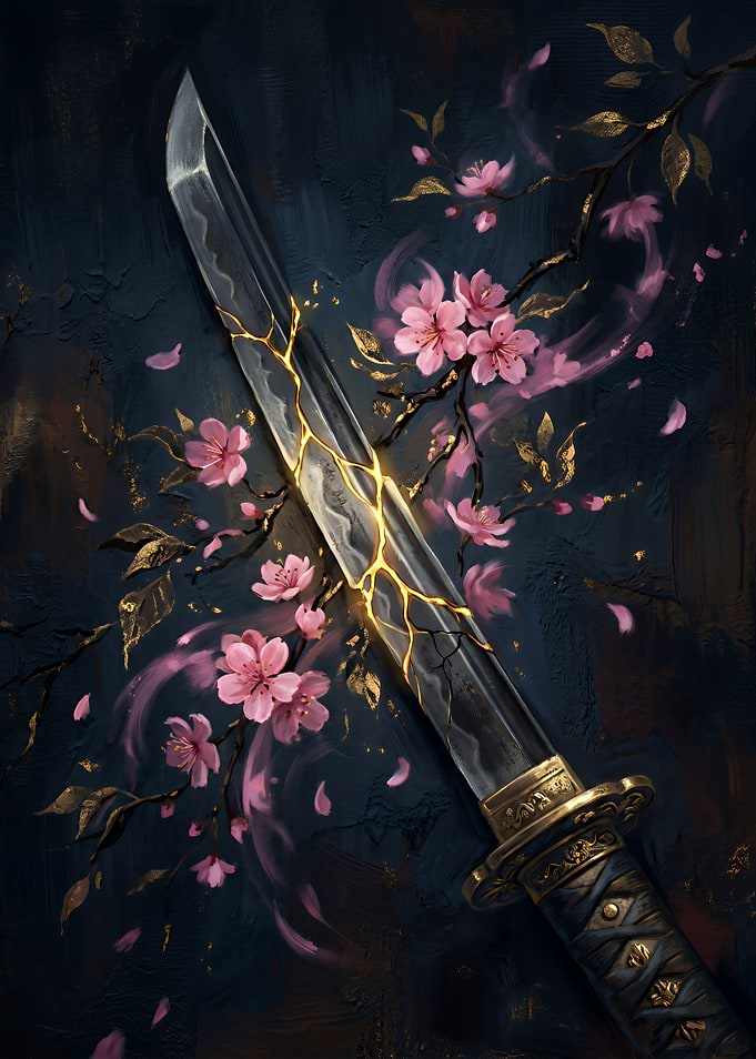 Cracked Katana with Cherry Blossoms