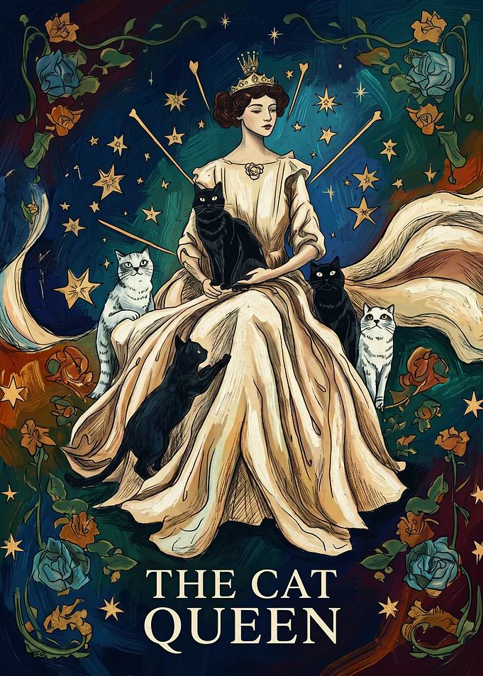 Cat Queen Fantasy Art Vintage Illustration
