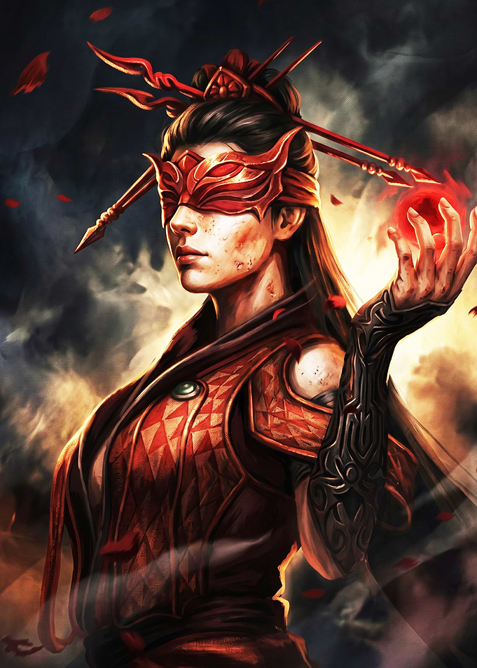 Mystical Red Masked Warrior Woman