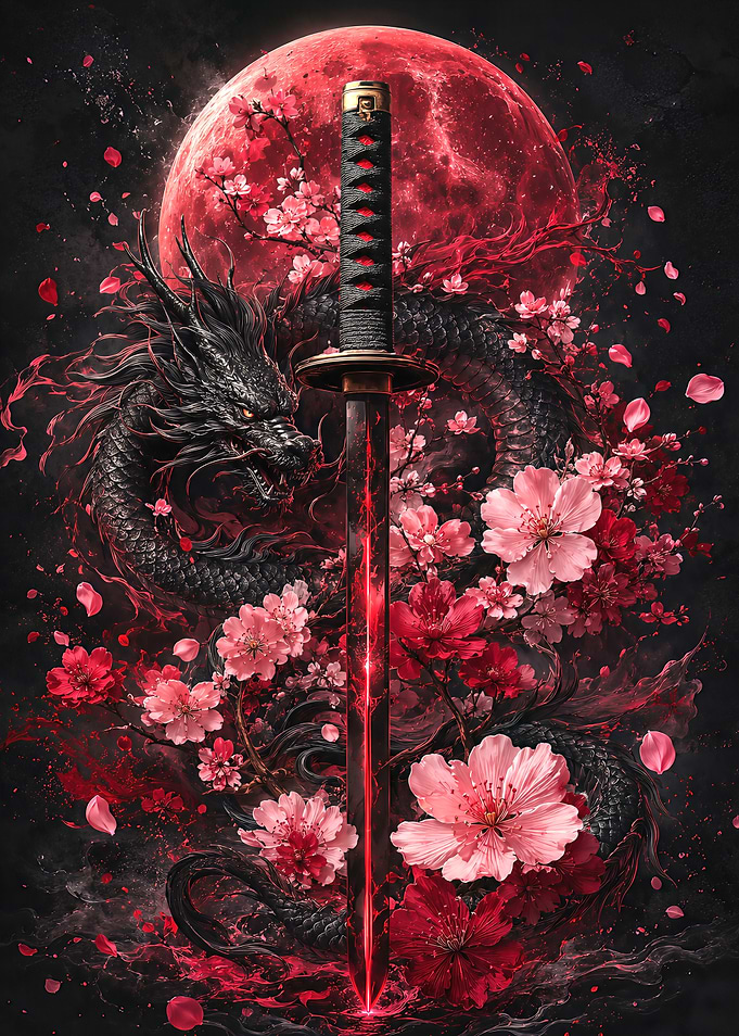 Katana Sword with Dragon and Sakura