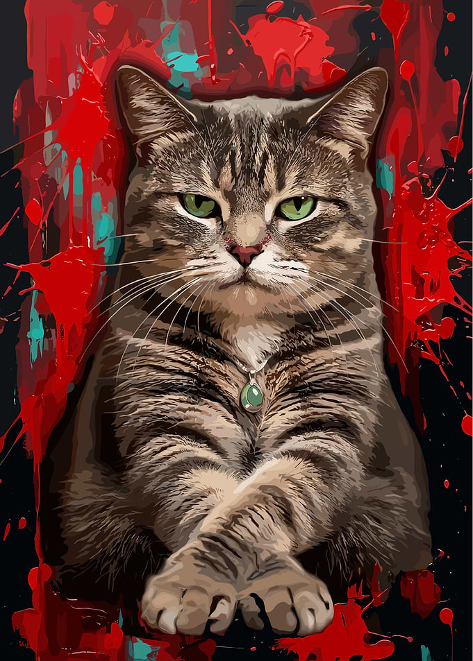 Regal Tabby Cat with Paint Splatter