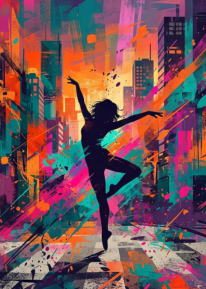 Abstract Dancer in Vibrant Cityscape