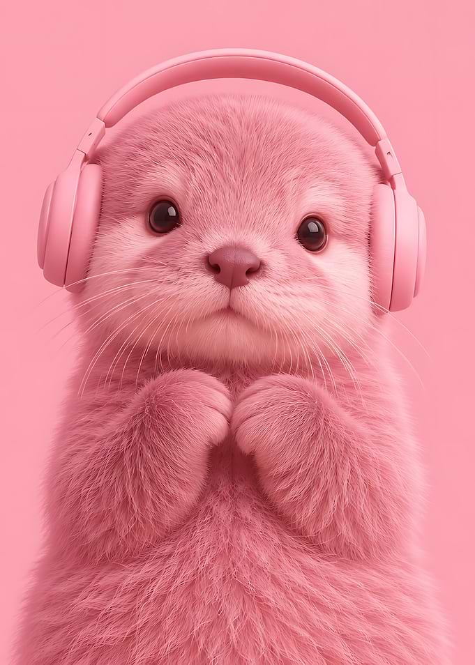 Cute Pink Otter Wearing Headphones