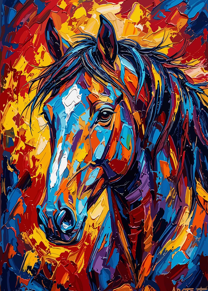 Vibrant Abstract Oil Painting of Horse