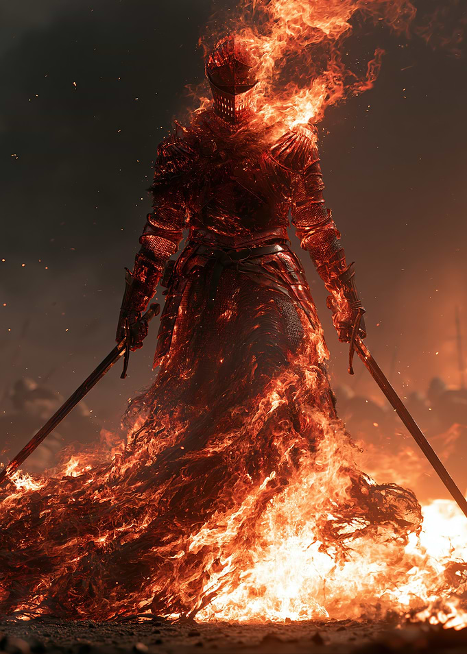 Flaming Knight in Dark Armor
