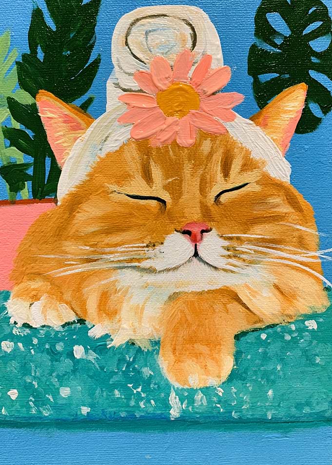 Cute Orange Cat Spa Day Painting