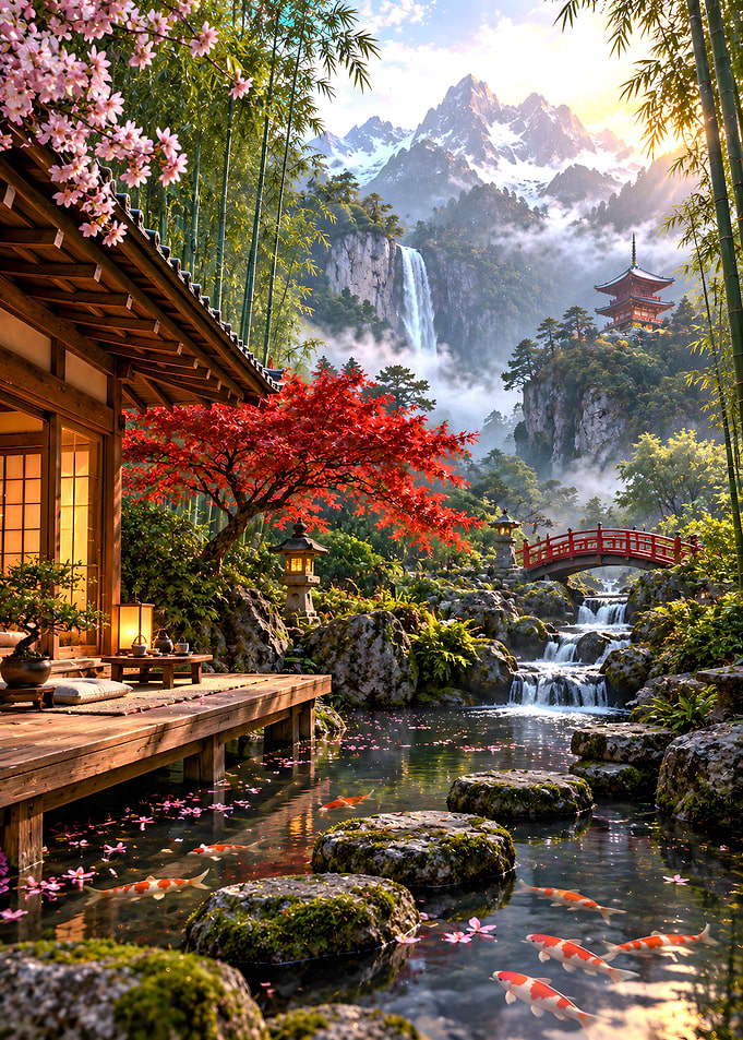 Serene Japanese Garden with Koi Pond