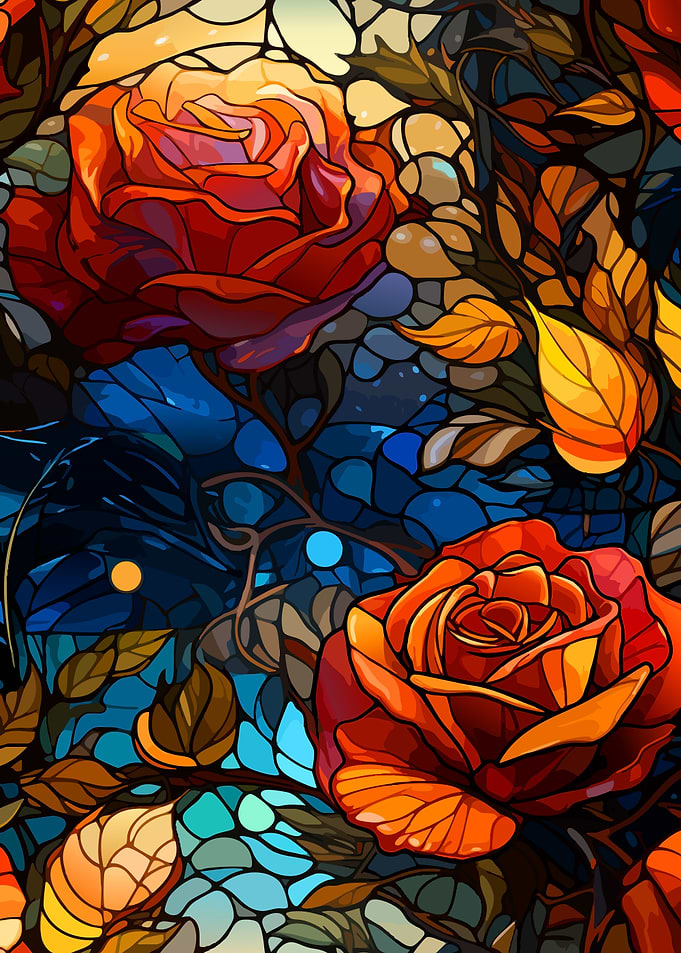 Stained Glass Rose Floral Art