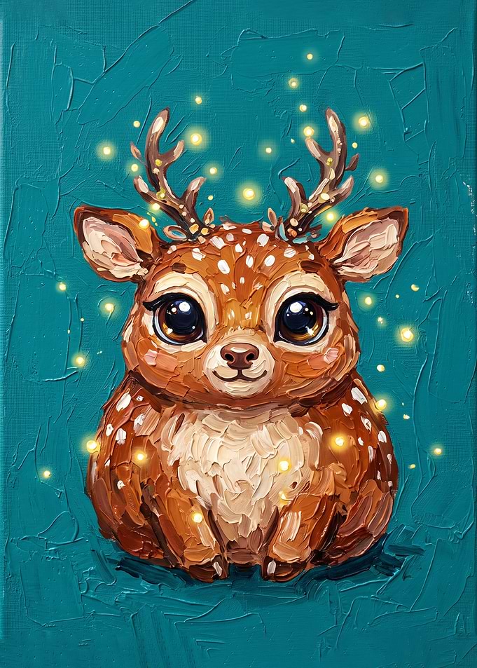 Cute Baby Deer with Fireflies