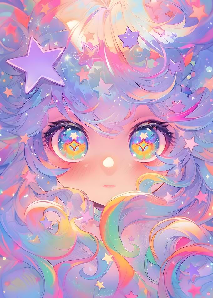 Pastel Galaxy Anime Girl Portrait