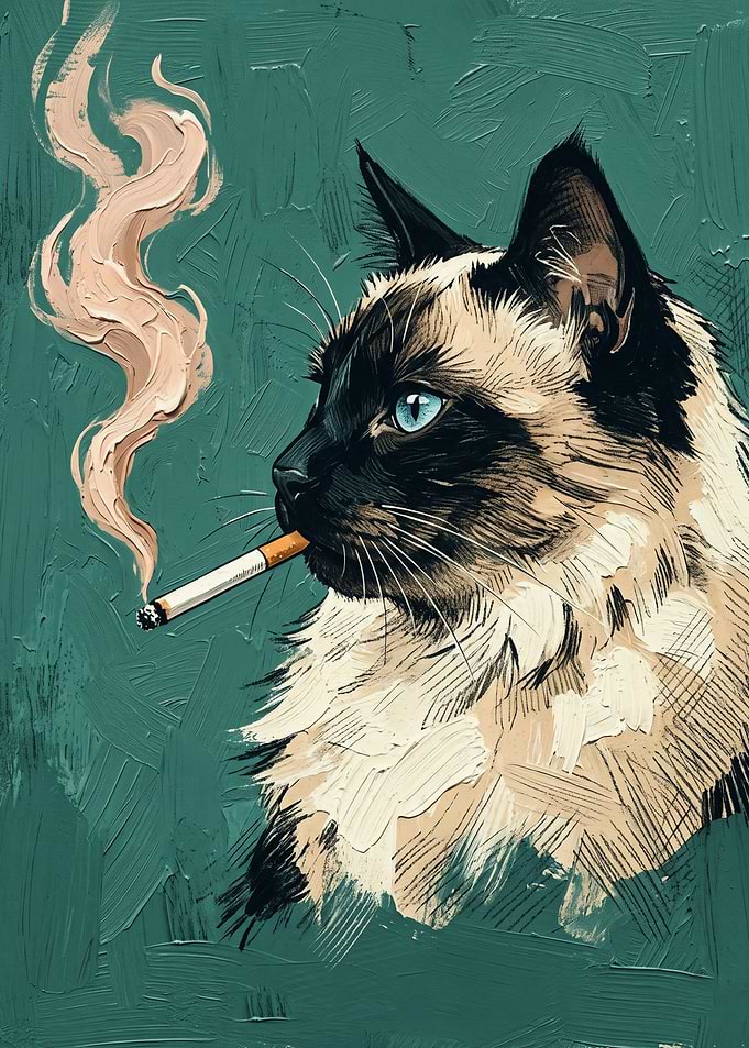 Smoking Cat Cats Oil Painting Style