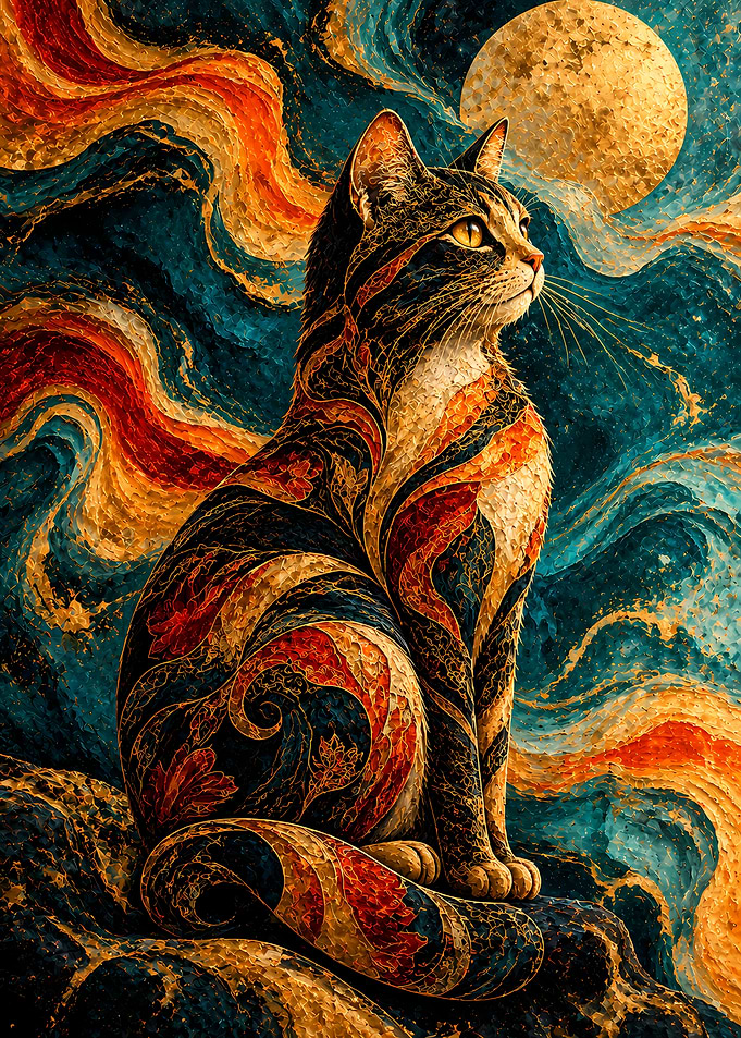 Celestial Cat in Swirling Nebula