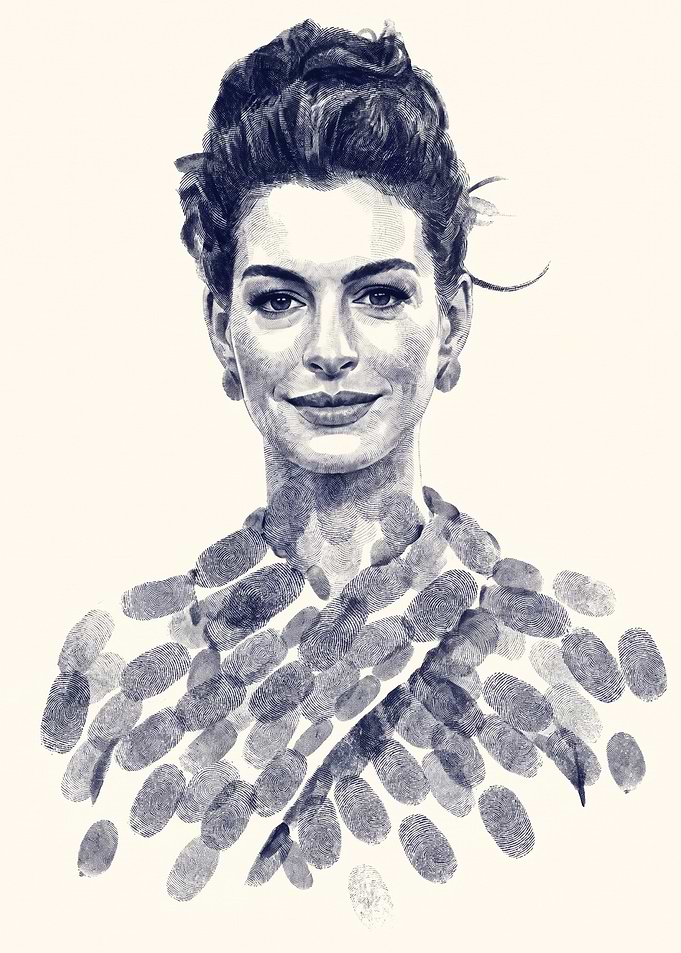 Anne Hathaway Fingerprint Portrait Art