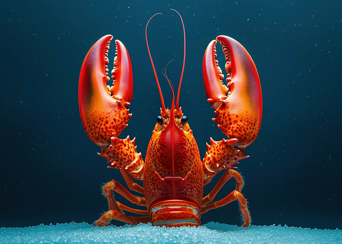 Vibrant Red Lobster on Ice