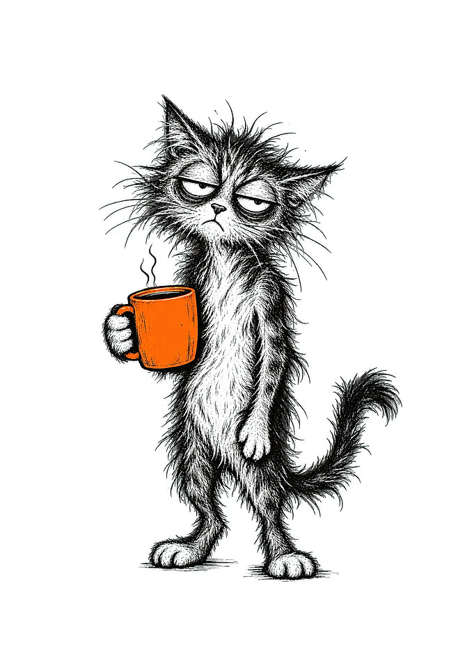 Grumpy Cat Holding Coffee Mug
