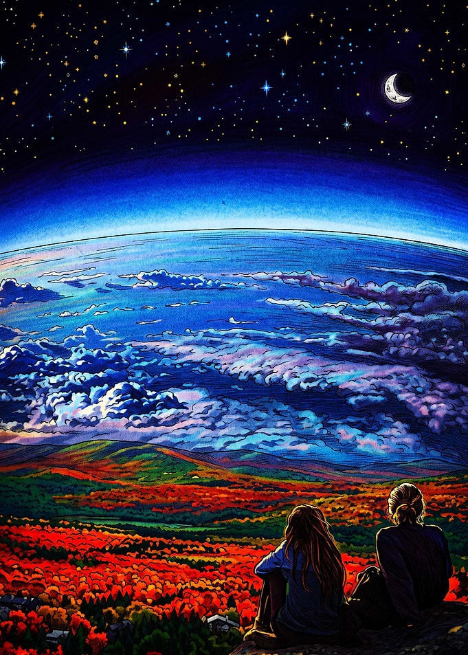 Two People Watching a Cosmic Sunset