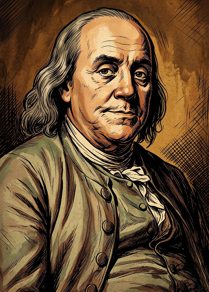 Benjamin Franklin Vintage Line Art