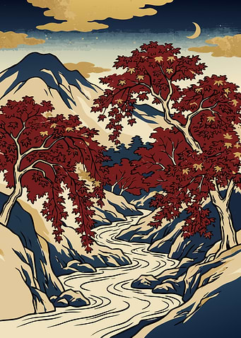 Ukiyo-e Style Autumn Landscape