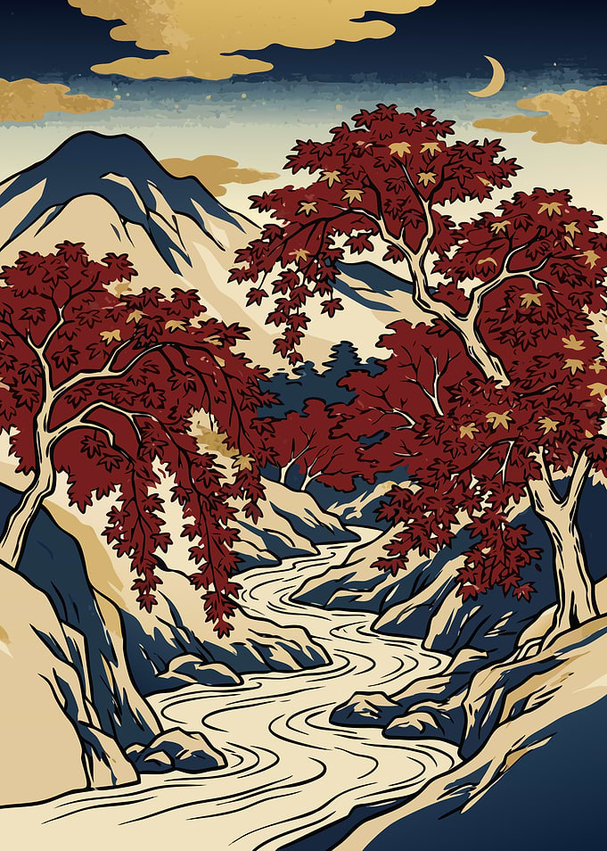 Ukiyo-e Style Autumn Landscape