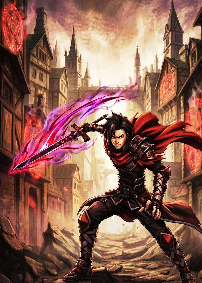 Anime Warrior with Glowing Magic Sword